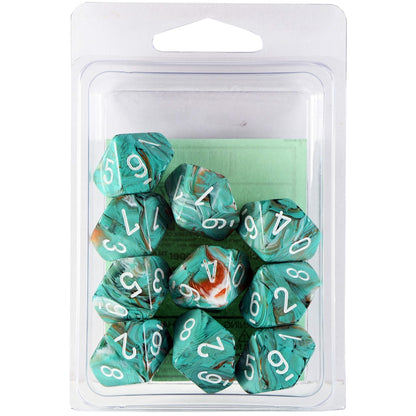 Chessex - Marble d10 Dice 10-Piece Set - Oxi-Copper/White - Good Games