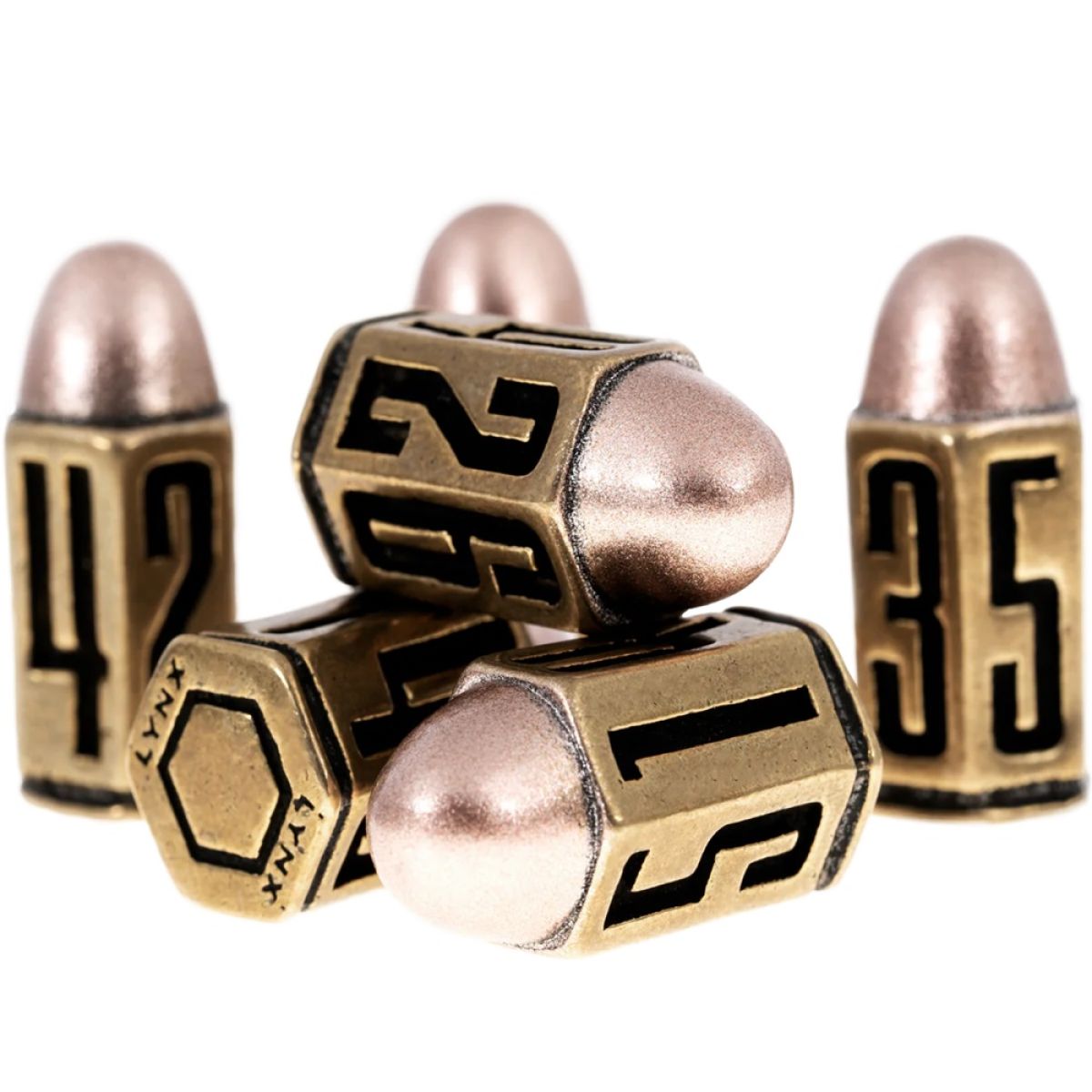 Six D6 Bullet Dice Set in Brass Metal (Preorder)