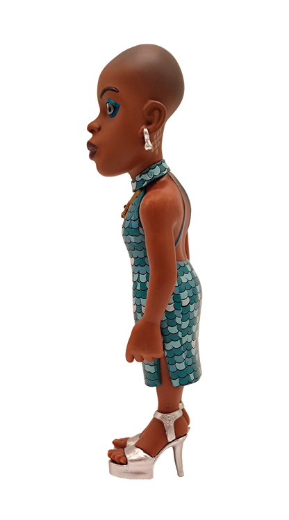 Rear view showing hair sculpt and back of the outfit