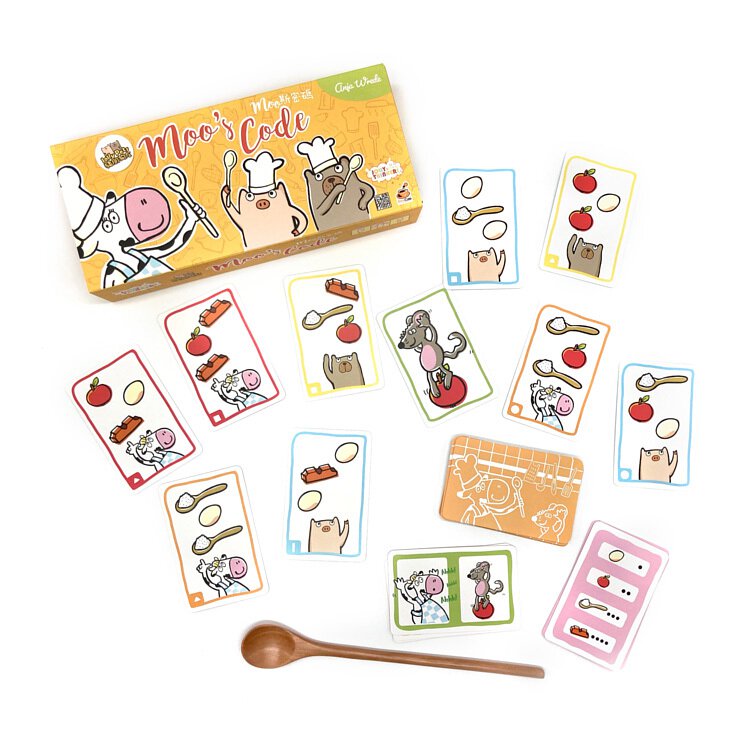 Close-up of Jolly Thinkers Pets Moo&#39;s Code Card Game cards displaying colorful pet illustrations and code elements