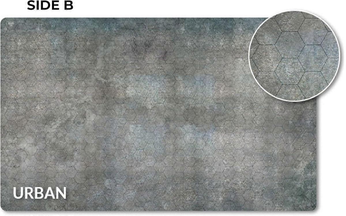 Urban grey battle mat (Side B) with a hexagonal grid pattern 
