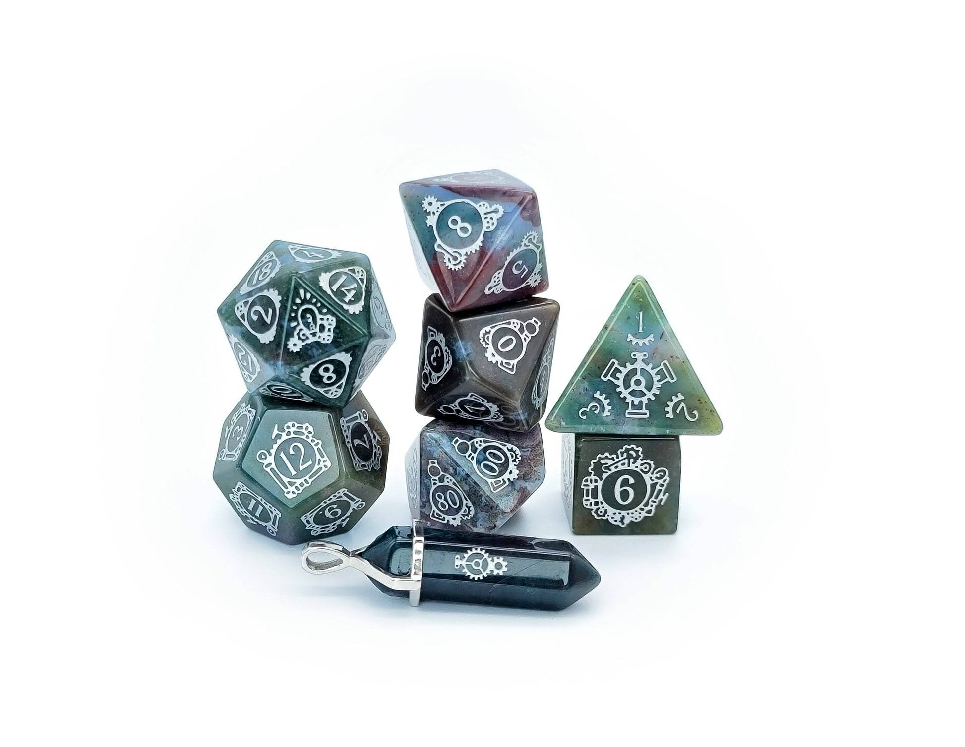 Level Up Dice - Helio-Rivet Indian Agate - Good Games