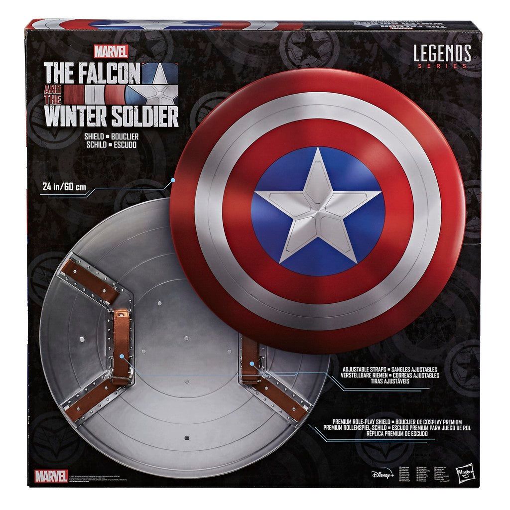 Captain Americas shield (red -  white -  blue with star) from "Falcon and Winter Soldier" series -  showing front and back straps