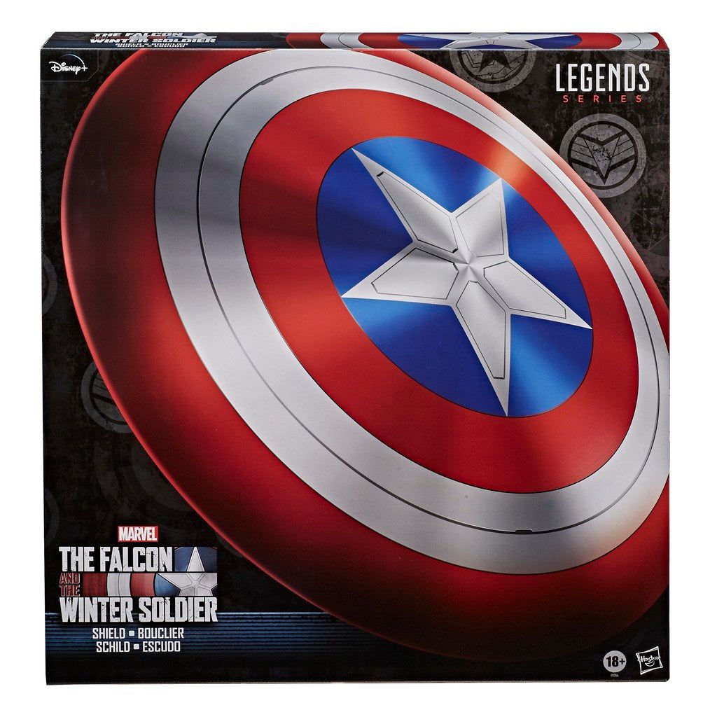 Box for Marvel Legends Captain America shield -  red -  white -  and blue with silver star -  from The Falcon and The Winter Soldier