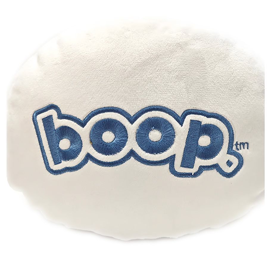 Embroidered Boop text on the bottom of the Boopable Boop Plush