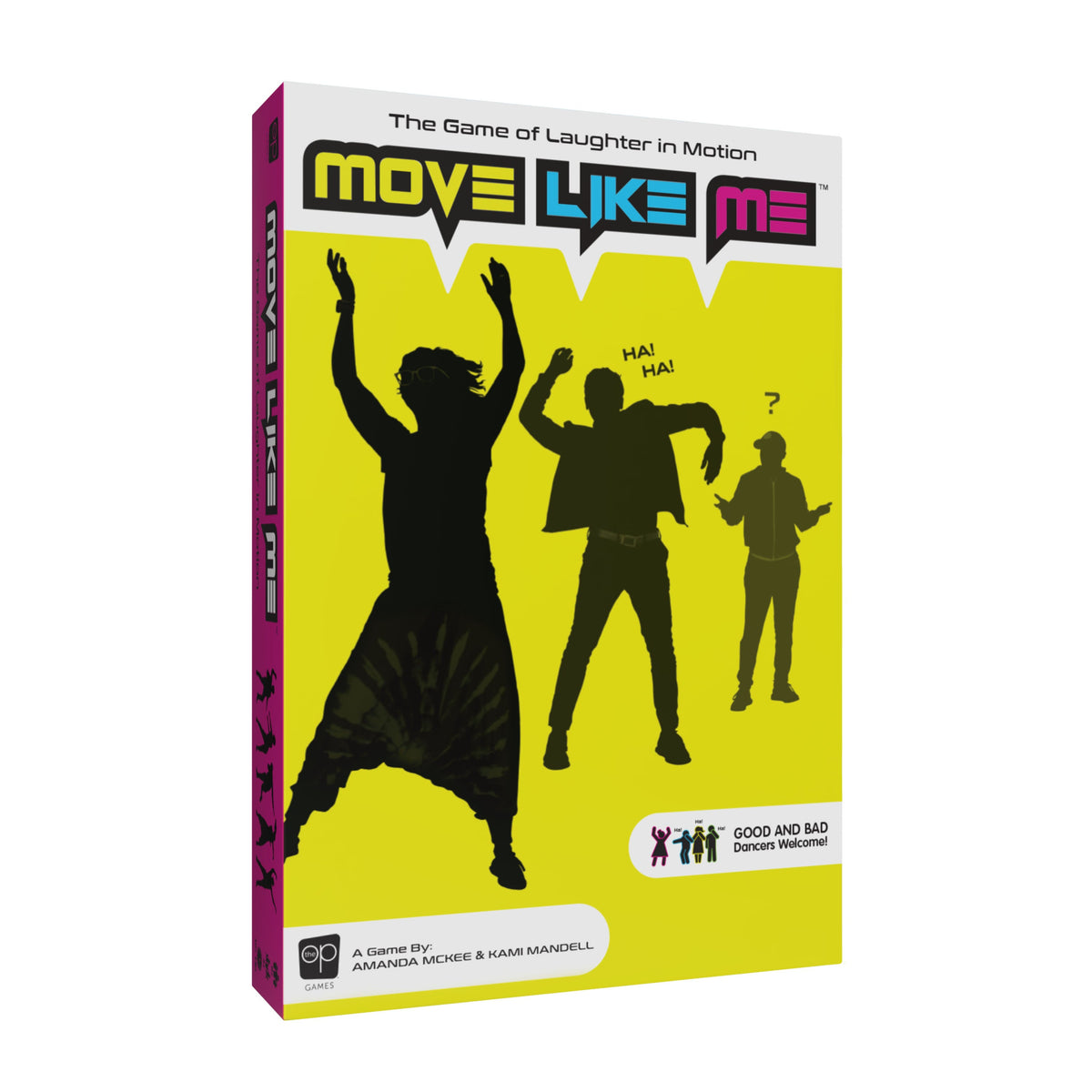 Move Like Me game box with stylized silhouette dancers and text on a bright yellow background