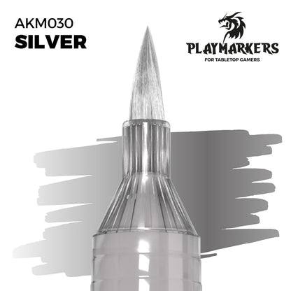 Silver marker tip and paint swatch, Playmakers hobby paint for tabletop gamers