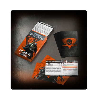 Warhammer Kill Team Battleclade Datacards box and card set laid on a dark surface