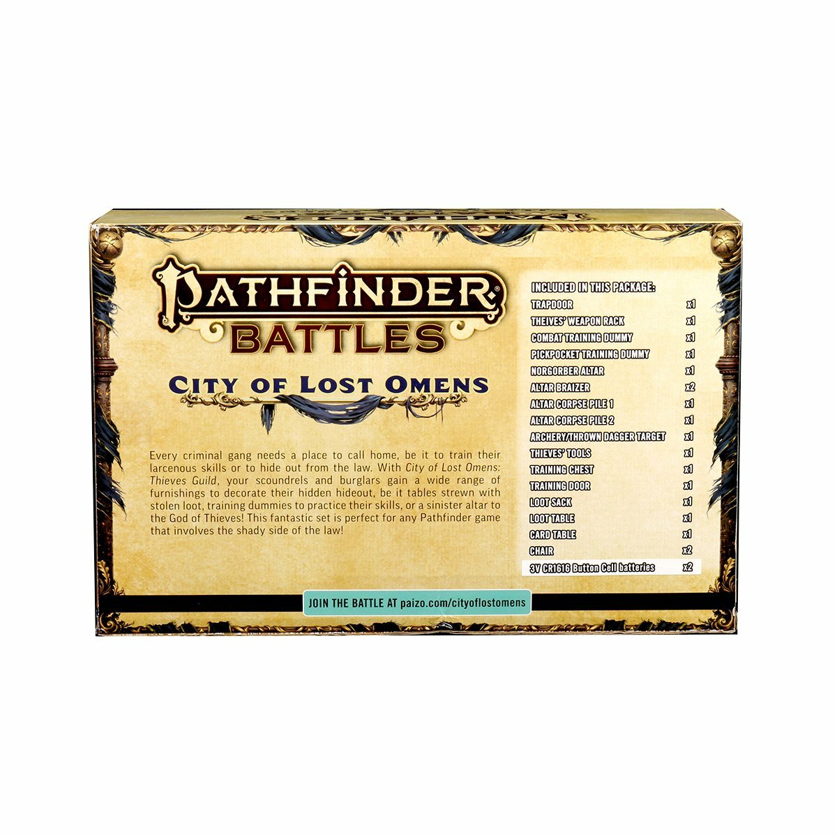 Game box features the title, a thieves' guild set description, and item list