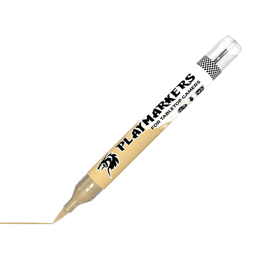 AK Interactive Desert Ochre Playmarkers marker for tabletop gamers drawing a thin desert ochre line on a white surface