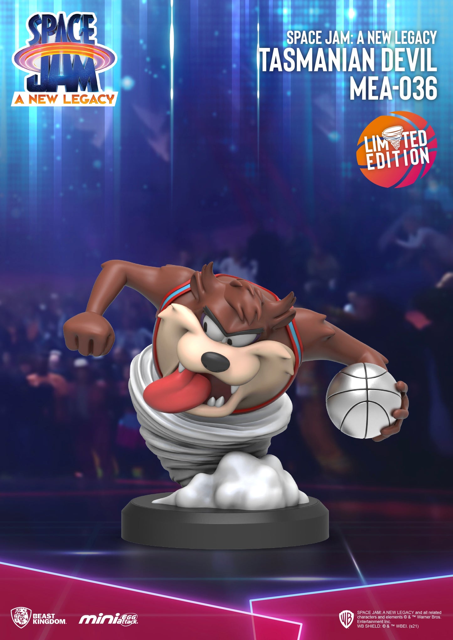 Space Jam A New Legacy Tasmanian Devil Mini Egg Attack figure with basketball depicted in a tornado whirl effect base