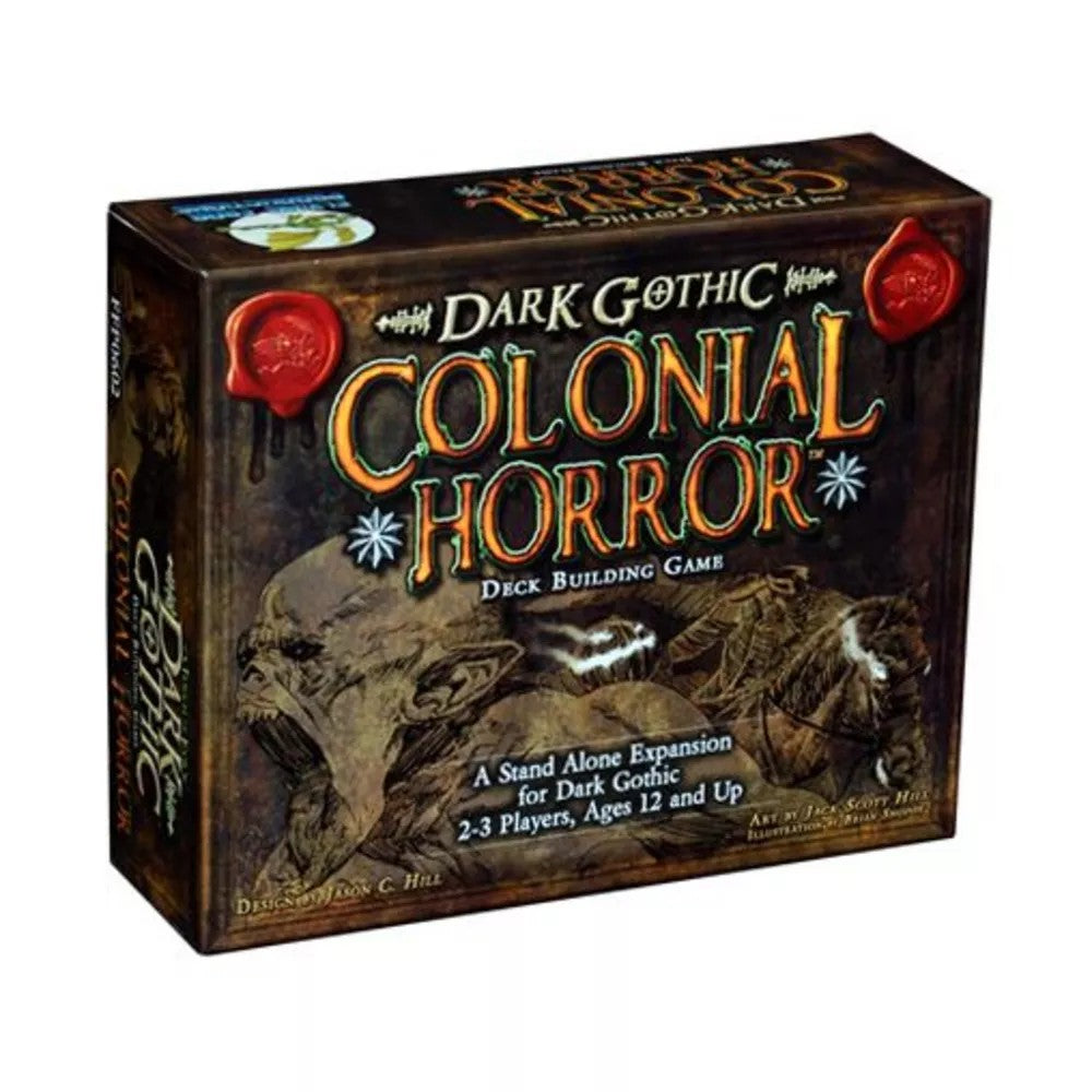 A game box for Dark Gothic Colonial Horror deck building game with a monstrous creature and dark gothic artwork