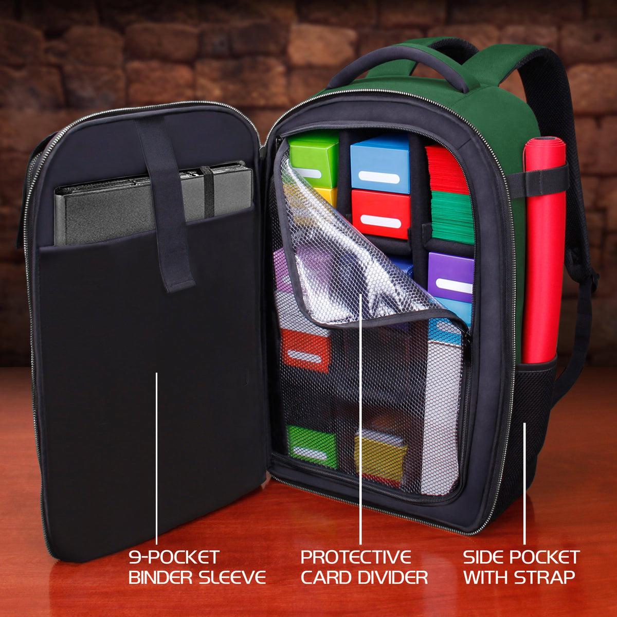 Enhance Tabletop Collectors Card Storage Backpack Green