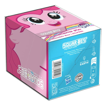 An Ultimate Guard Squaroes My Little Pony collectible box, pink with a Pinkie Pie face on top and blue sides showing details