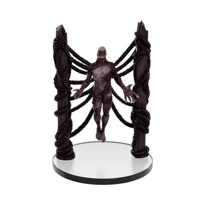 Vecna action figure suspended between two vine-wrapped pillars, entangled by dark tentacles