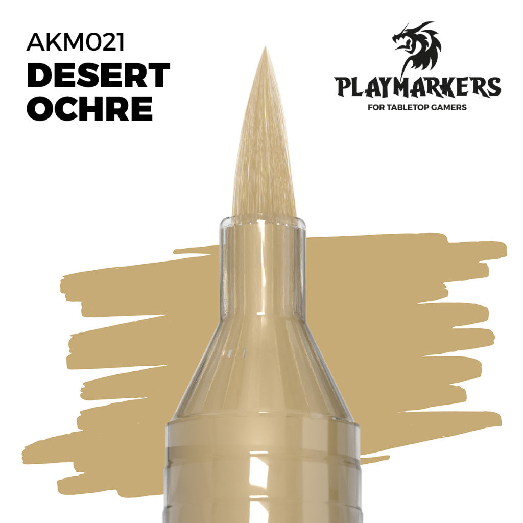 Desert Ochre marker tip and paint swatch, Playmakers hobby paint for tabletop gamers