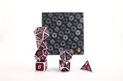 LPG Dice Set - Metal RPG Serif Red/Silver - Good Games