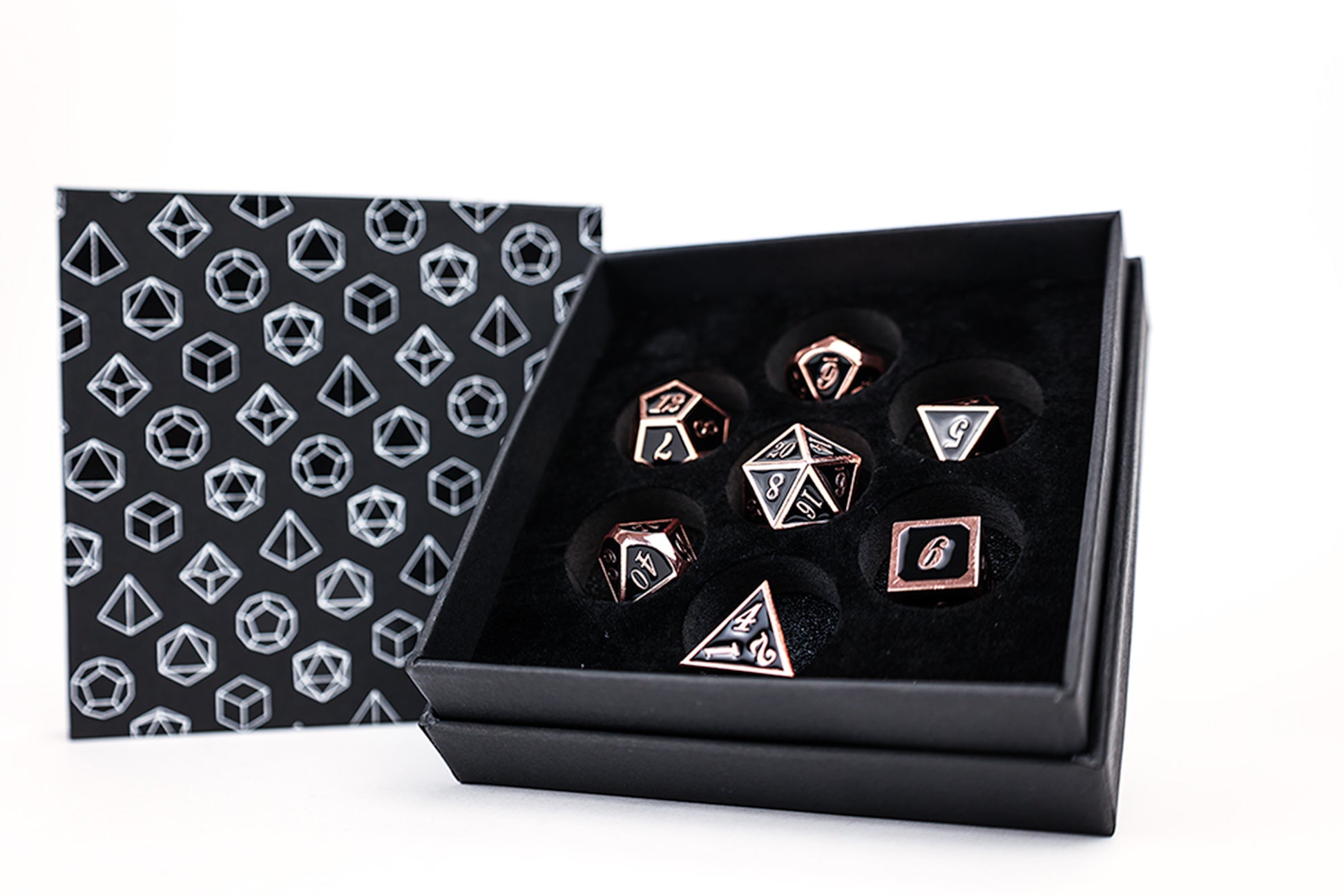 LPG Dice Set - Metal RPG Serif Black/Brass - Good Games