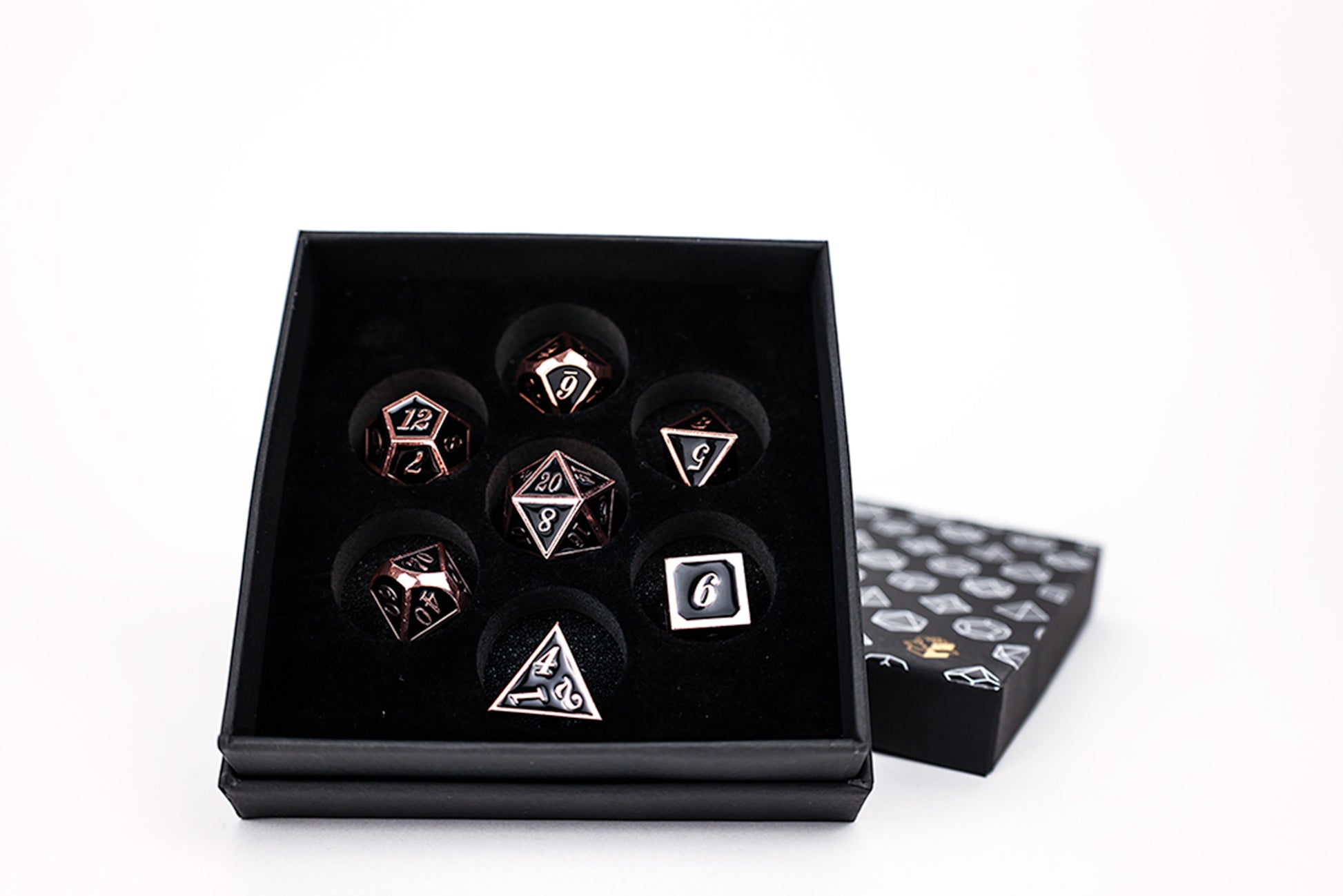 LPG Dice Set - Metal RPG Serif Black/Brass - Good Games