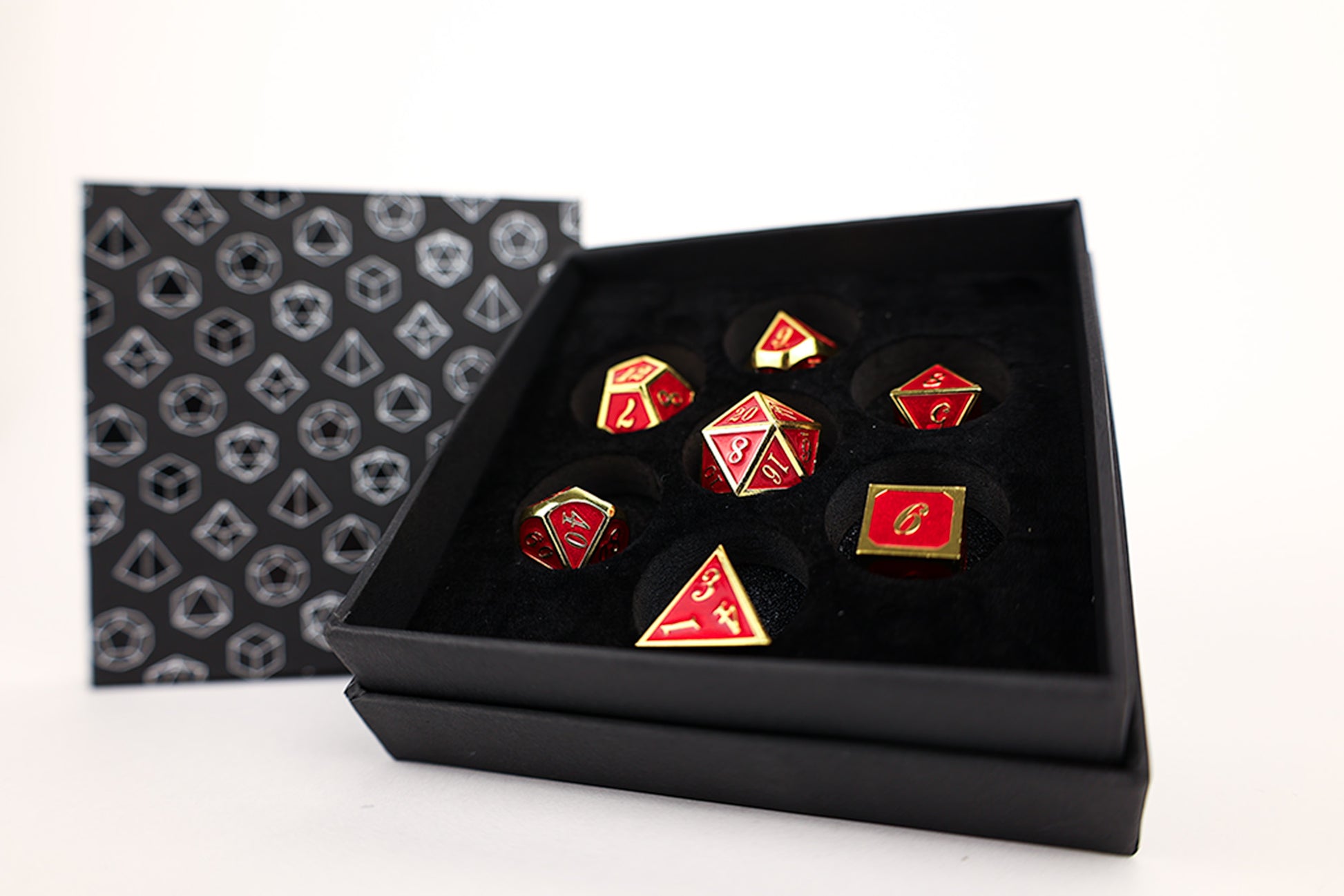 LPG Dice Set - Metal RPG Serif Red/Gold - Good Games