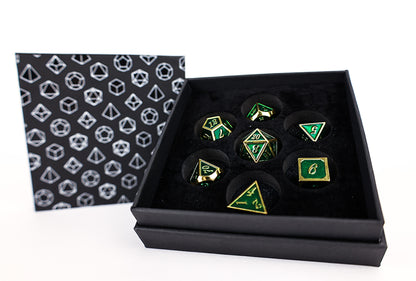 LPG Dice Set - Metal RPG Serif Green/Gold - Good Games