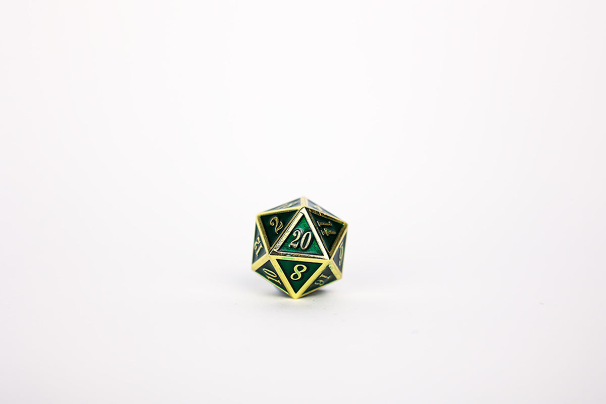 LPG Dice Set - Metal RPG Serif Green/Gold