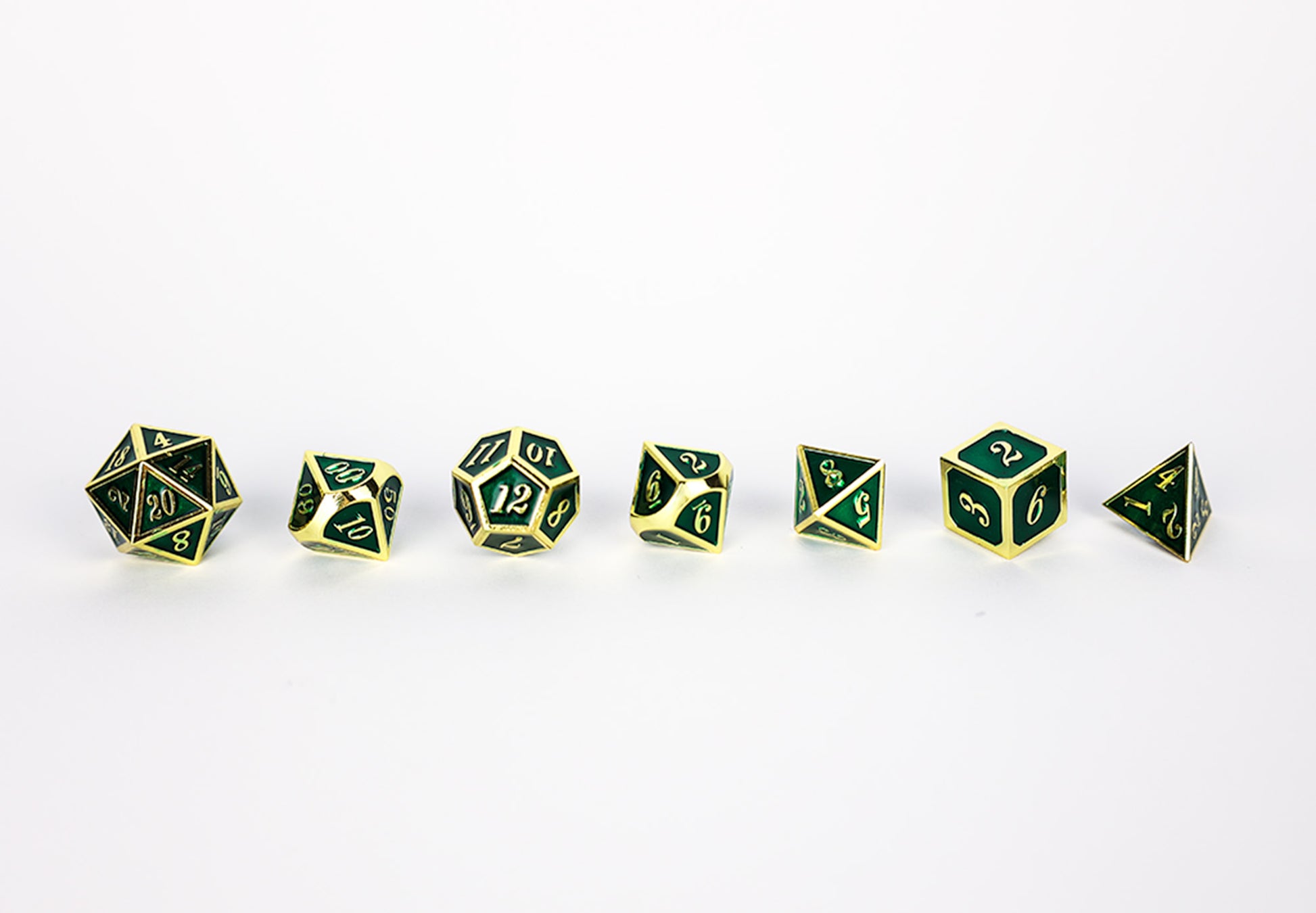 LPG Dice Set - Metal RPG Serif Green/Gold - Good Games