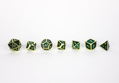 LPG Dice Set - Metal RPG Serif Green/Gold - Good Games