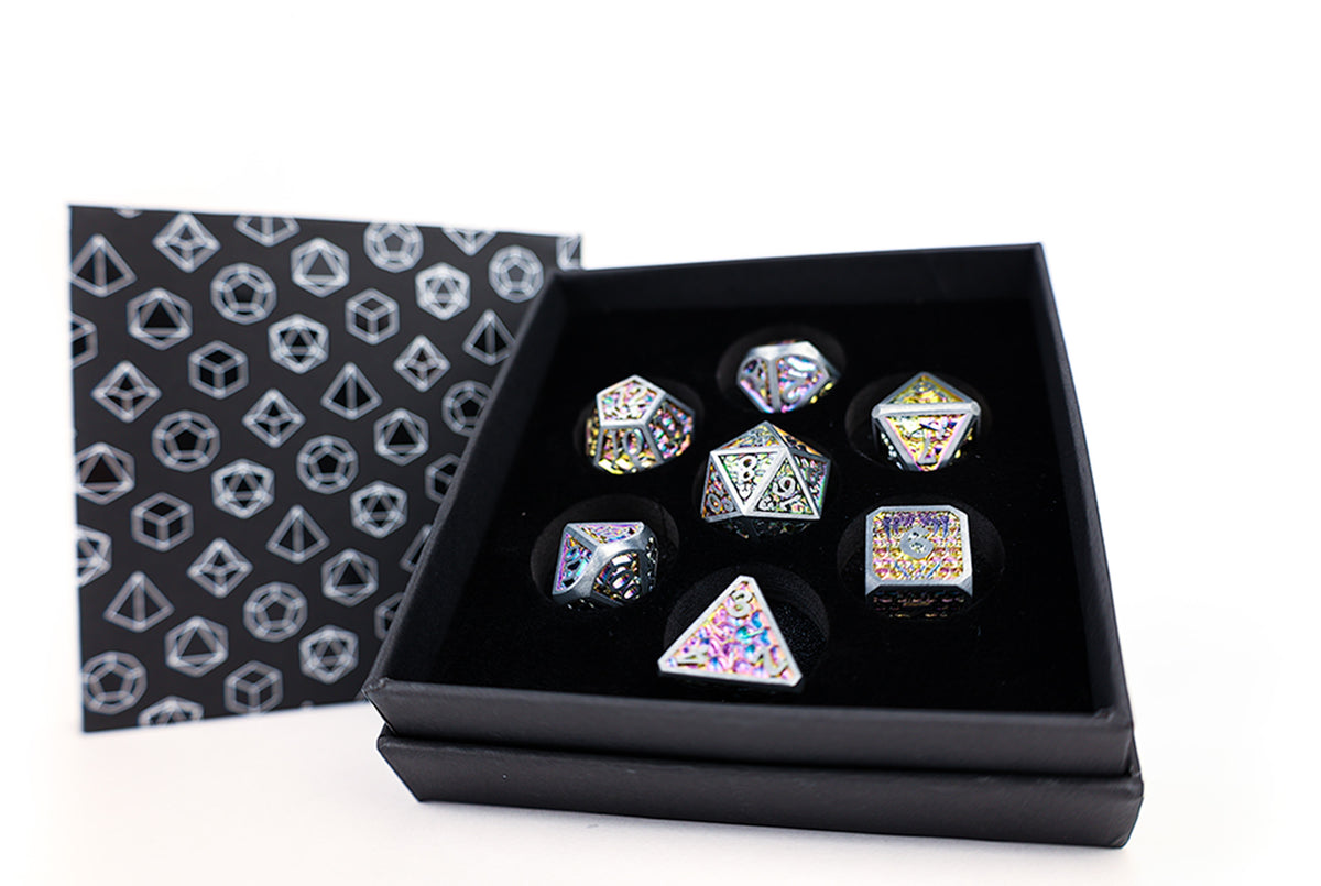 LPG Dice Set - Metal RPG Draco Bright Rainbow/Silver - Good Games