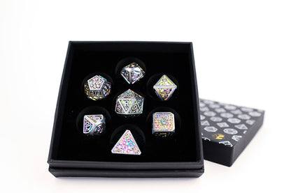 LPG Dice Set - Metal RPG Draco Bright Rainbow/Silver - Good Games