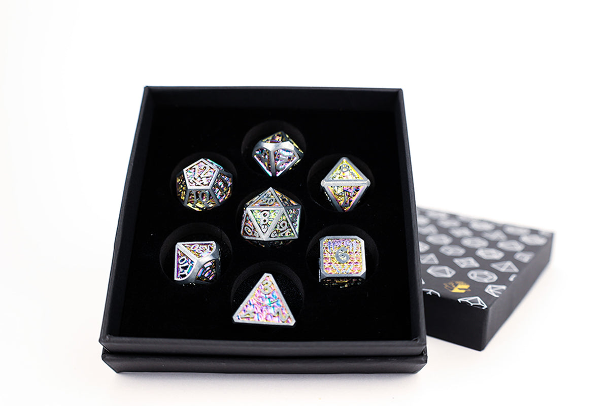 LPG Dice Set - Metal RPG Draco Bright Rainbow/Silver - Good Games