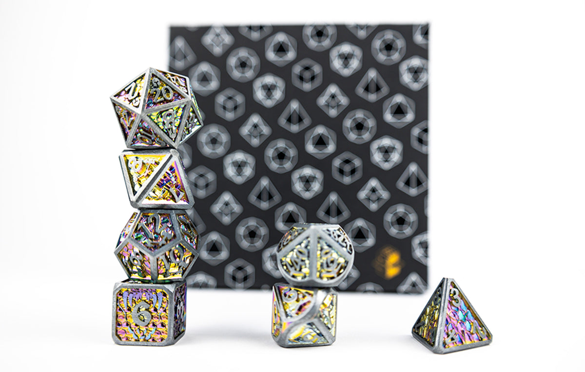 LPG Dice Set - Metal RPG Draco Bright Rainbow/Silver - Good Games