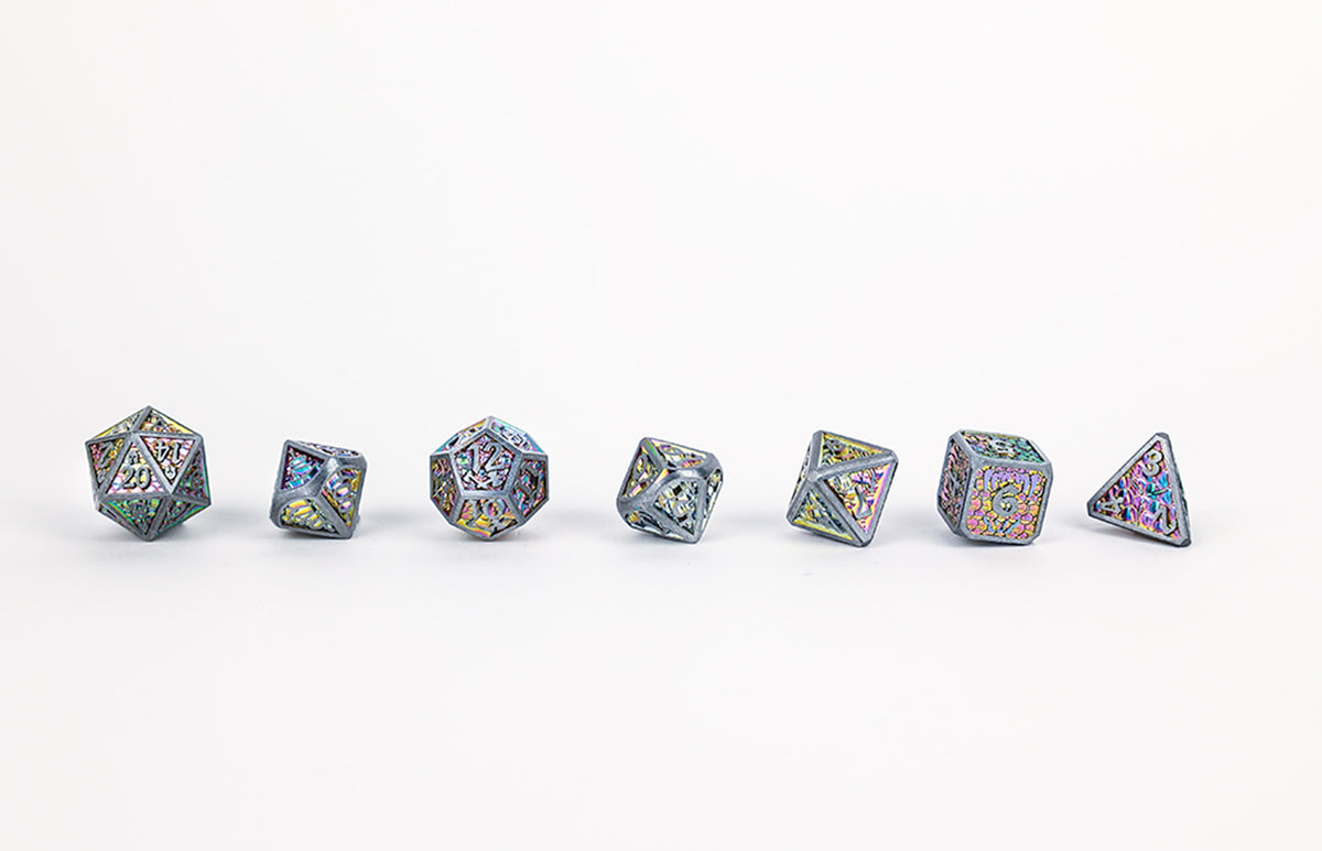 LPG Dice Set - Metal RPG Draco Bright Rainbow/Silver - Good Games