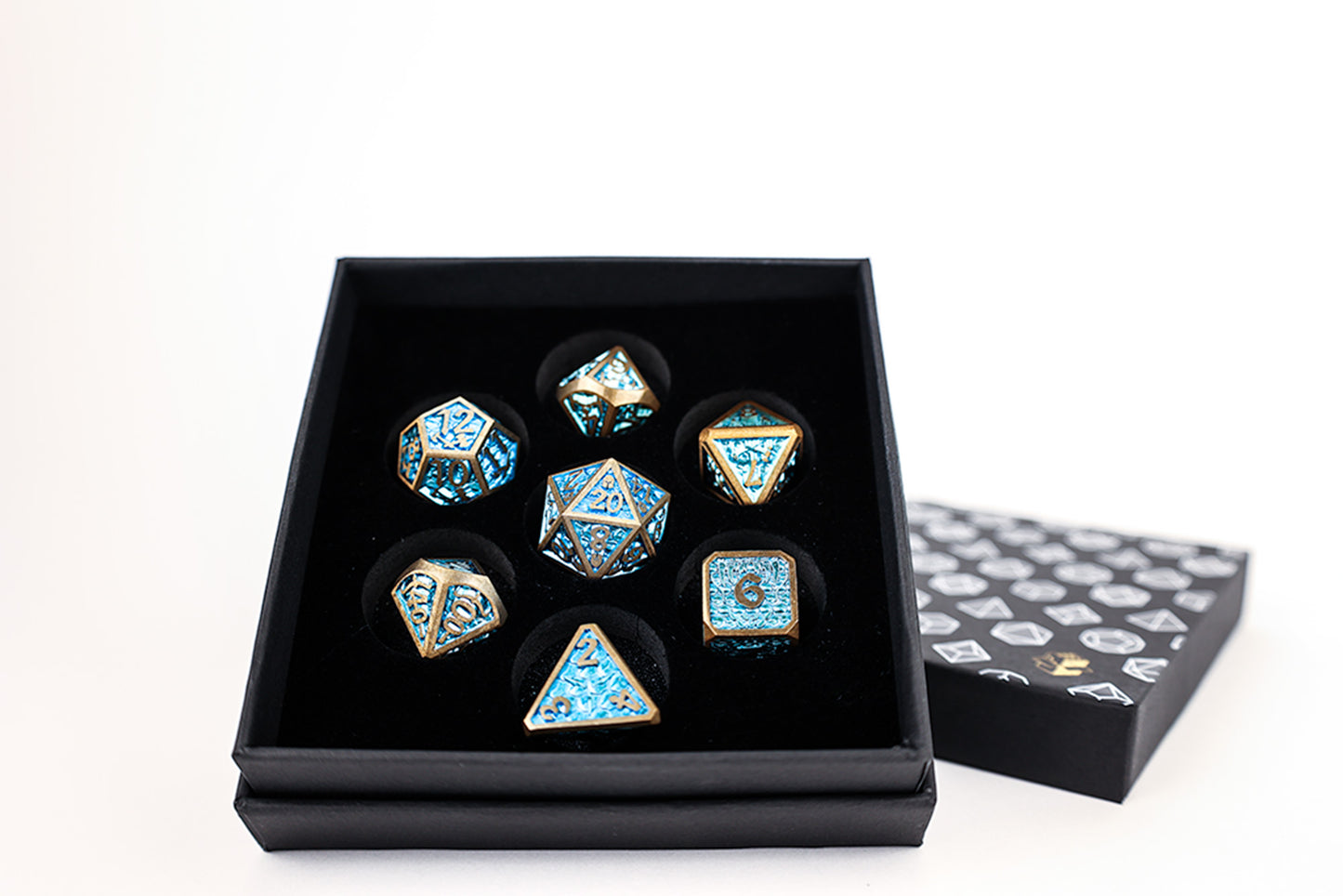 LPG Dice Set - Metal RPG Draco Bright Blue/Brass - Good Games