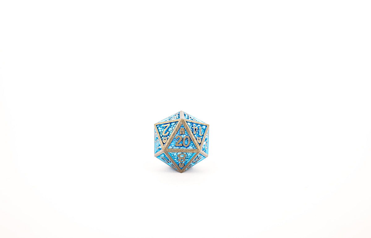 LPG Dice Set - Metal RPG Draco Bright Blue/Brass