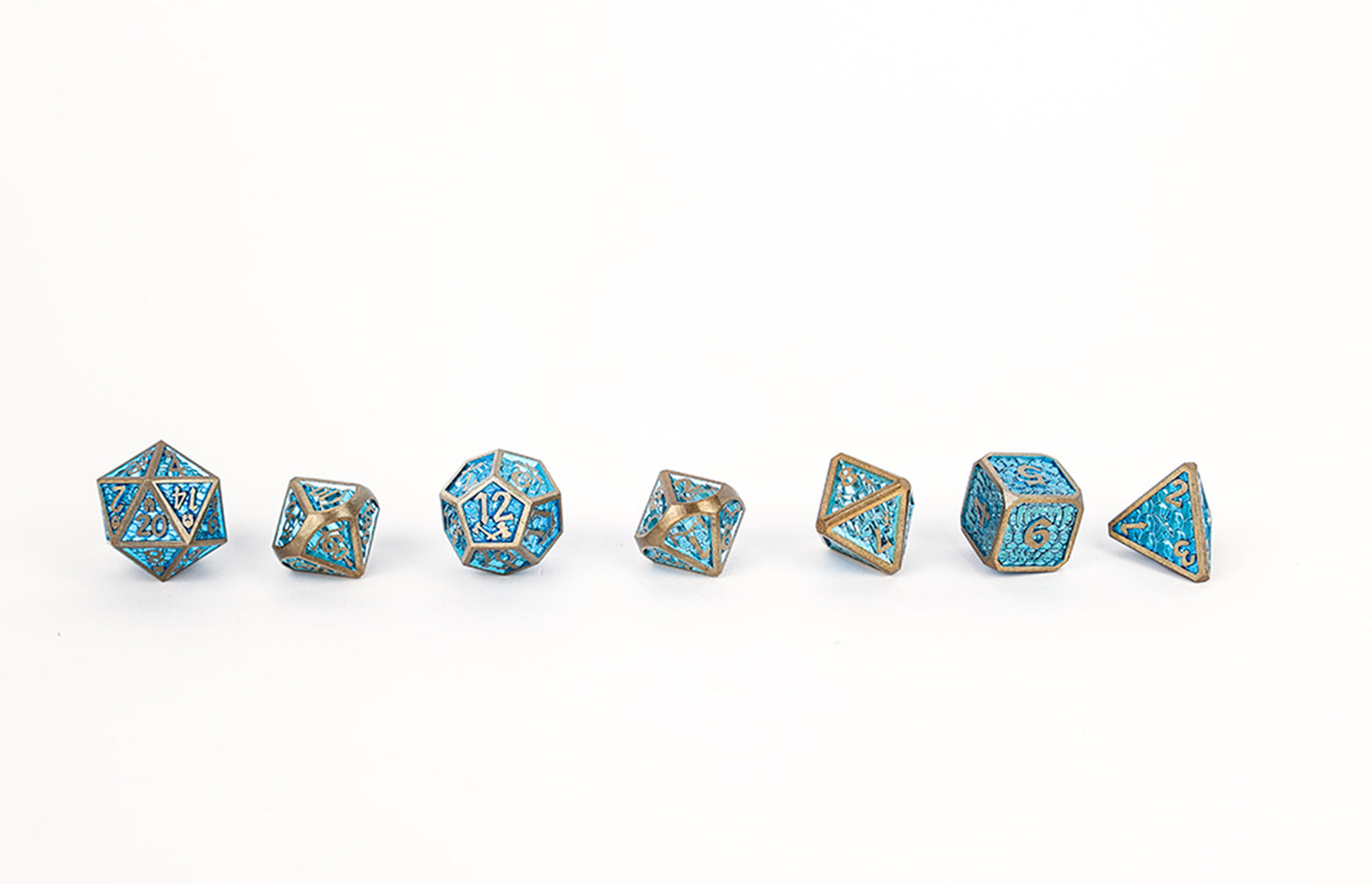 LPG Dice Set - Metal RPG Draco Bright Blue/Brass - Good Games