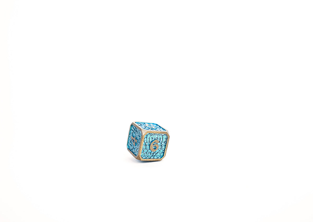 LPG Dice Set - Metal RPG Draco Bright Blue/Brass