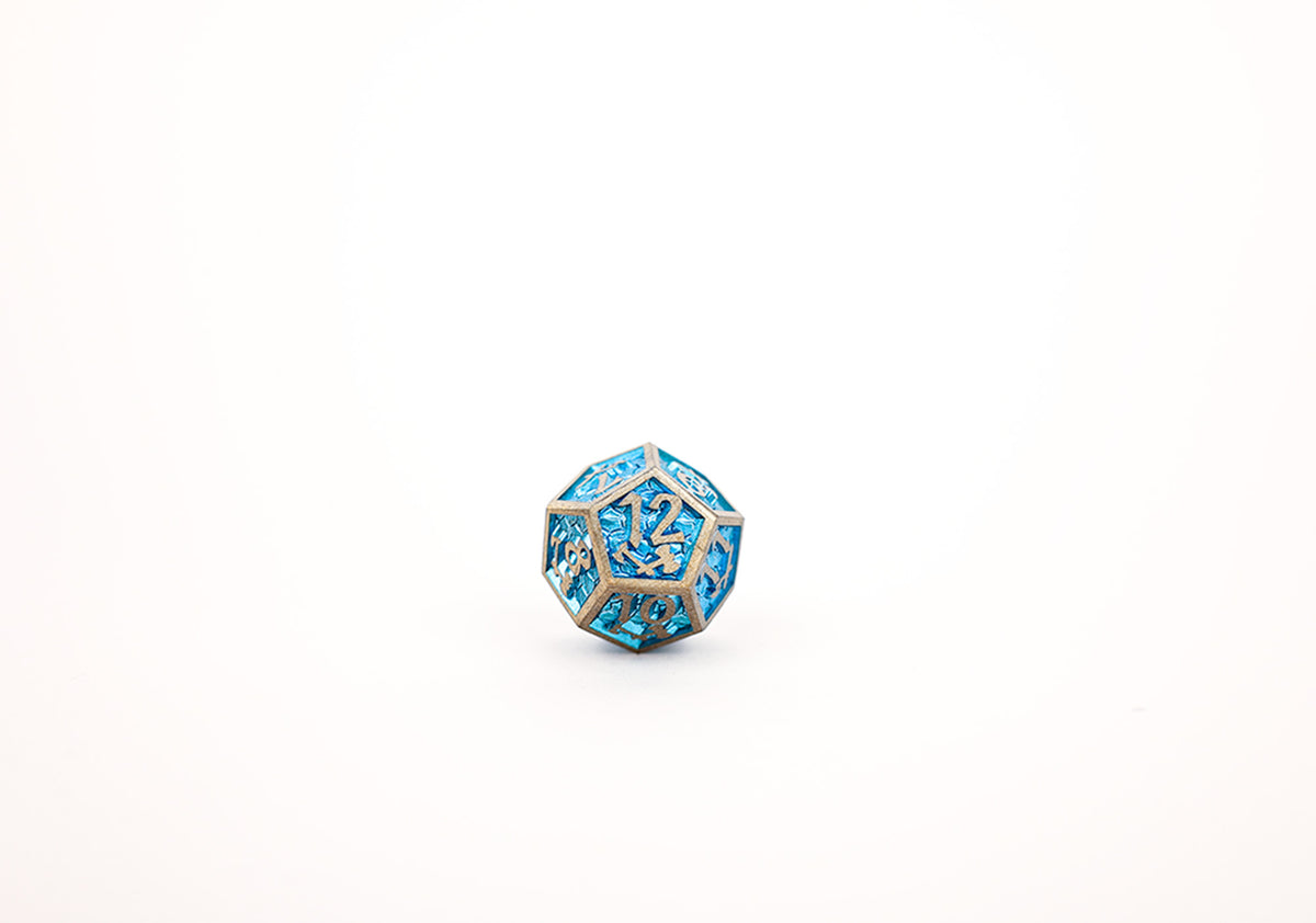 LPG Dice Set - Metal RPG Draco Bright Blue/Brass