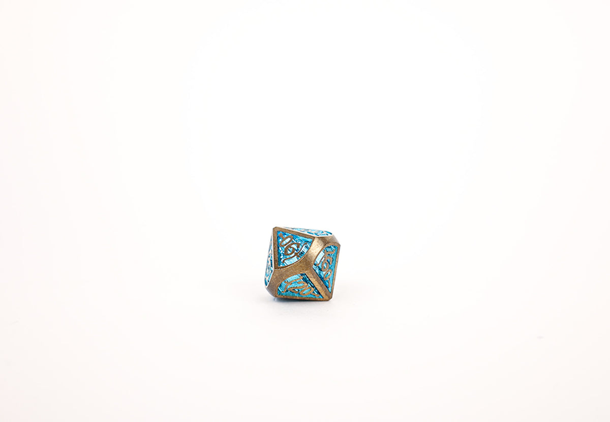 LPG Dice Set - Metal RPG Draco Bright Blue/Brass
