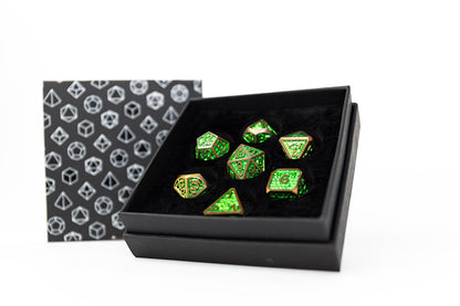 LPG Dice Set - Metal RPG Draco Bright Green/Brass - Good Games