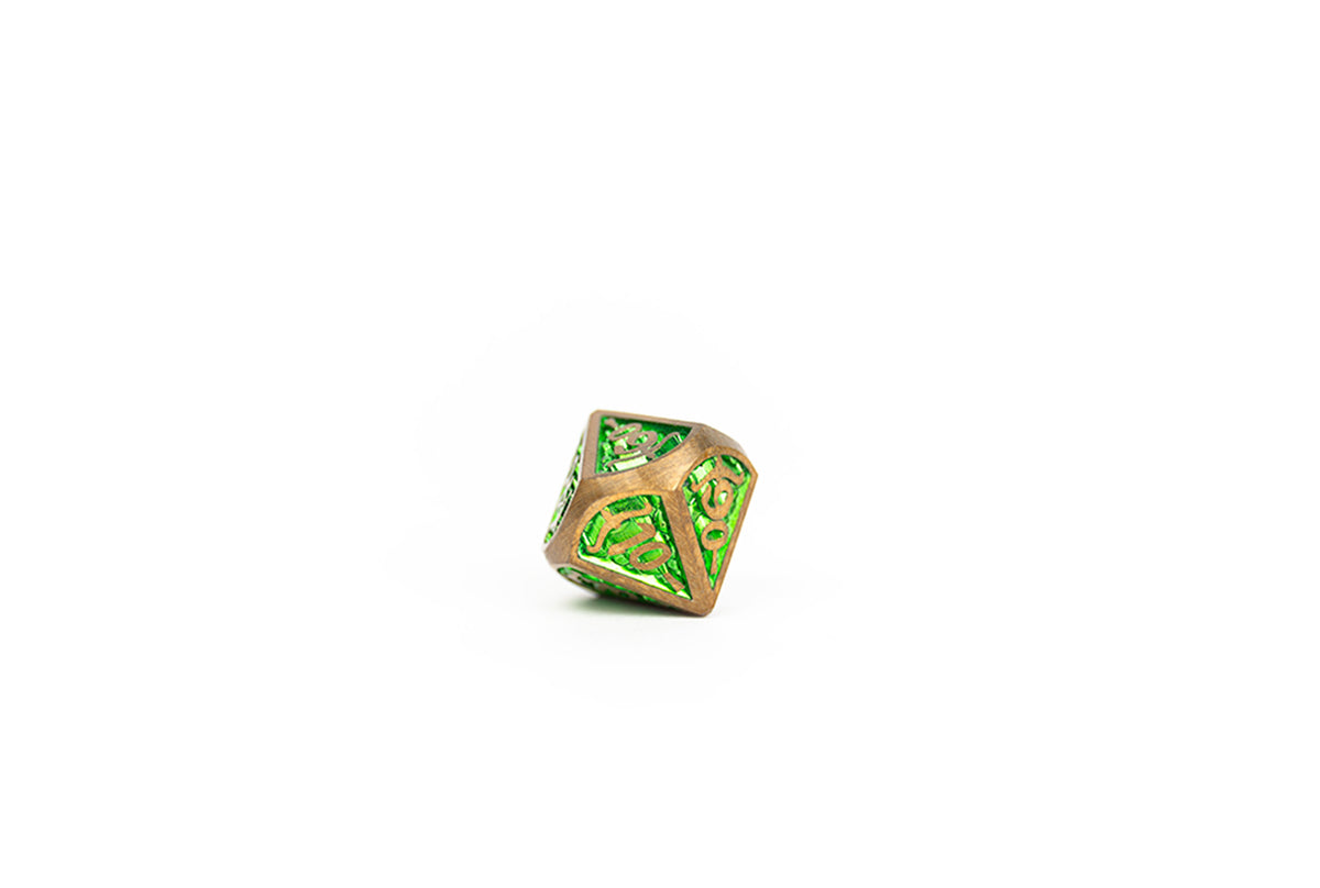 LPG Dice Set - Metal RPG Draco Bright Green/Brass - Good Games