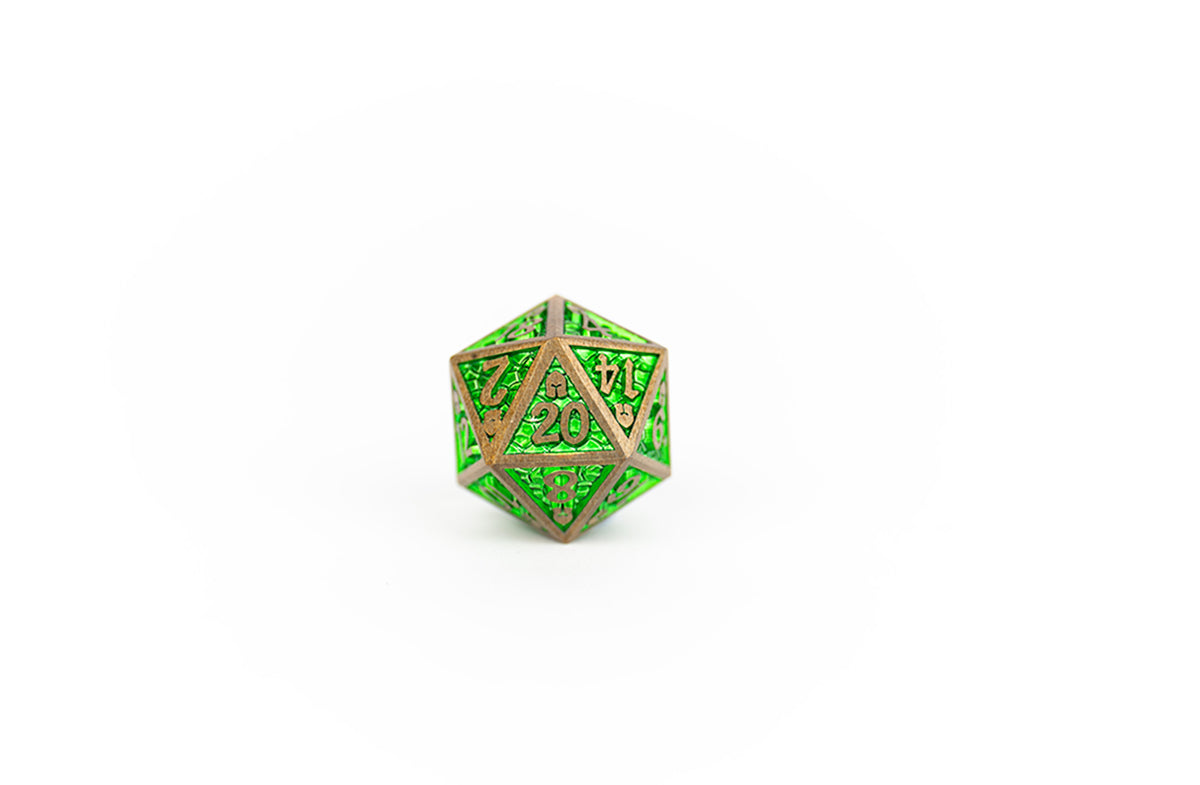 LPG Dice Set - Metal RPG Draco Bright Green/Brass - Good Games