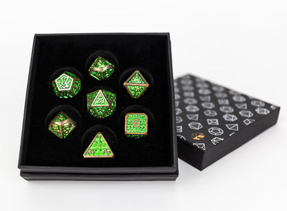 LPG Dice Set - Metal RPG Draco Bright Green/Brass - Good Games