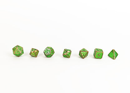 LPG Dice Set - Metal RPG Draco Bright Green/Brass - Good Games