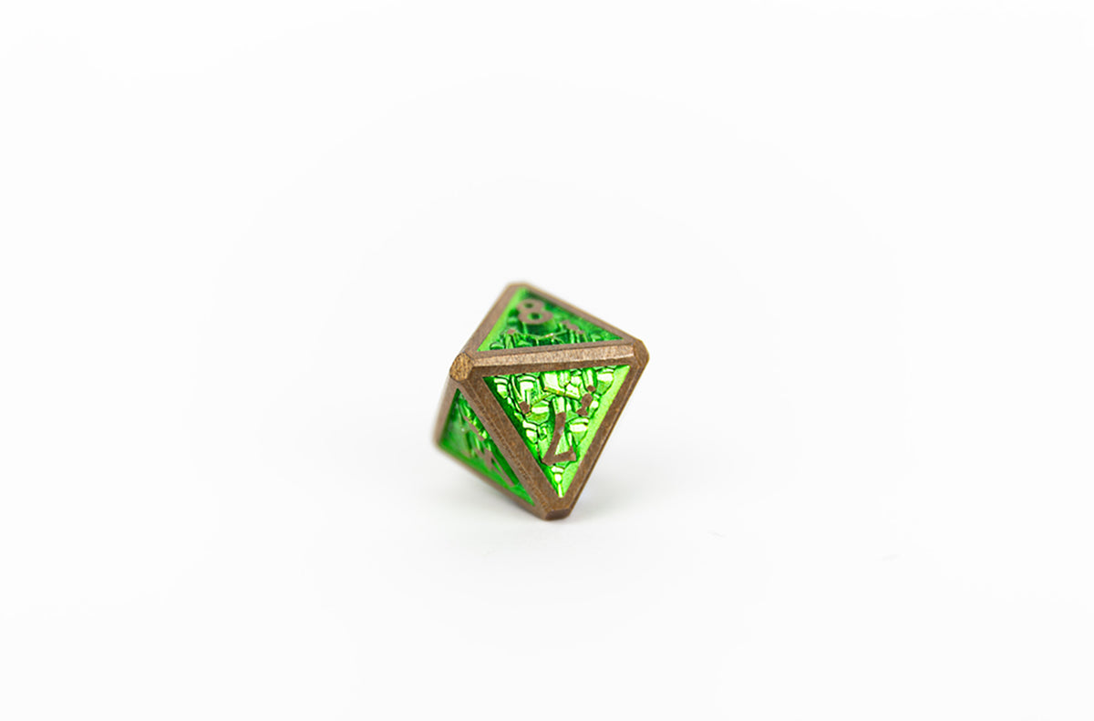 LPG Dice Set - Metal RPG Draco Bright Green/Brass - Good Games