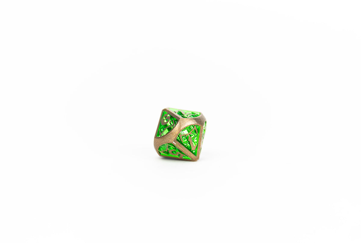 LPG Dice Set - Metal RPG Draco Bright Green/Brass - Good Games