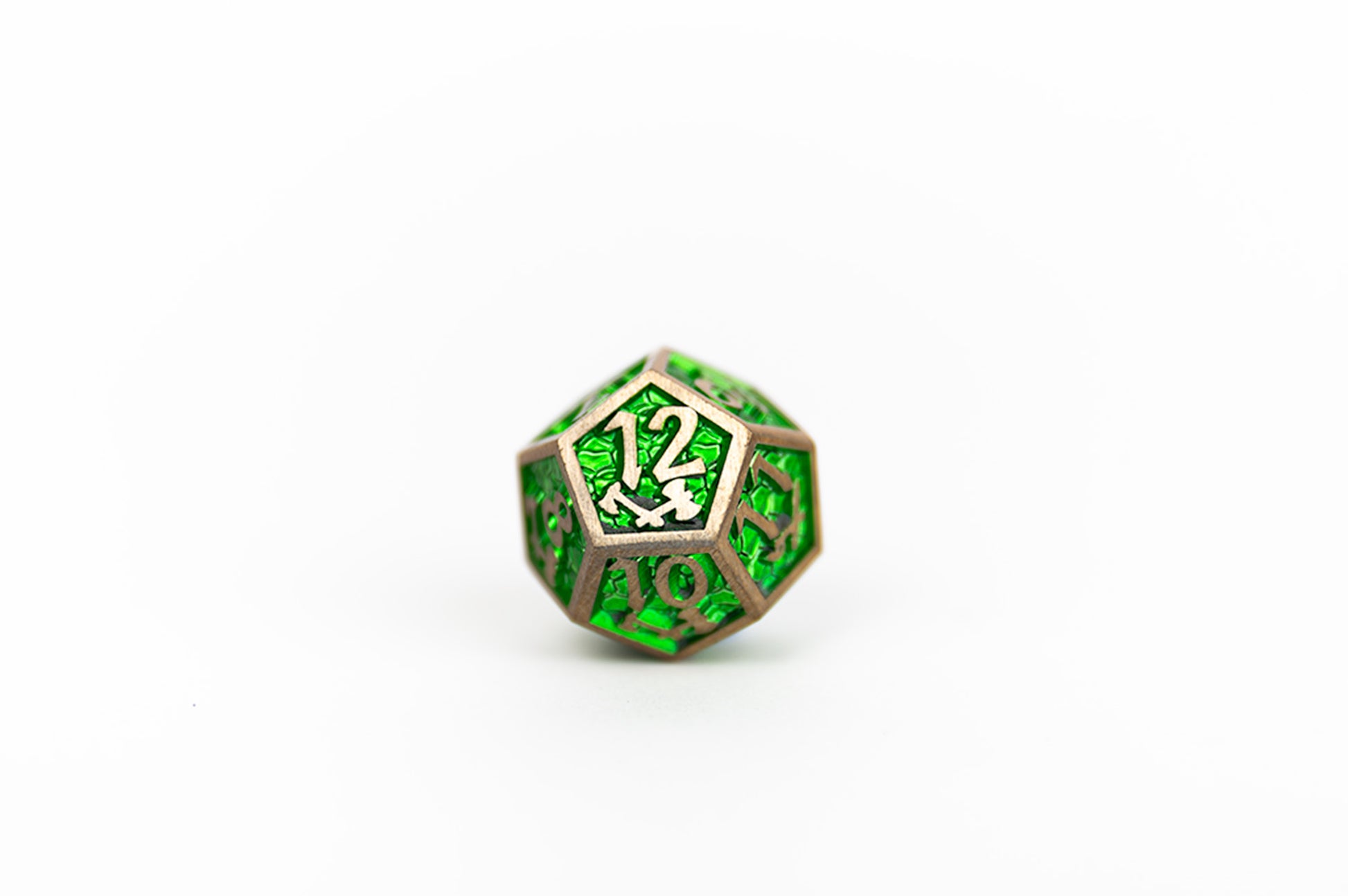 LPG Dice Set - Metal RPG Draco Bright Green/Brass - Good Games