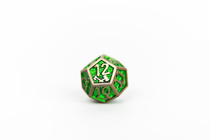 LPG Dice Set - Metal RPG Draco Bright Green/Brass - Good Games