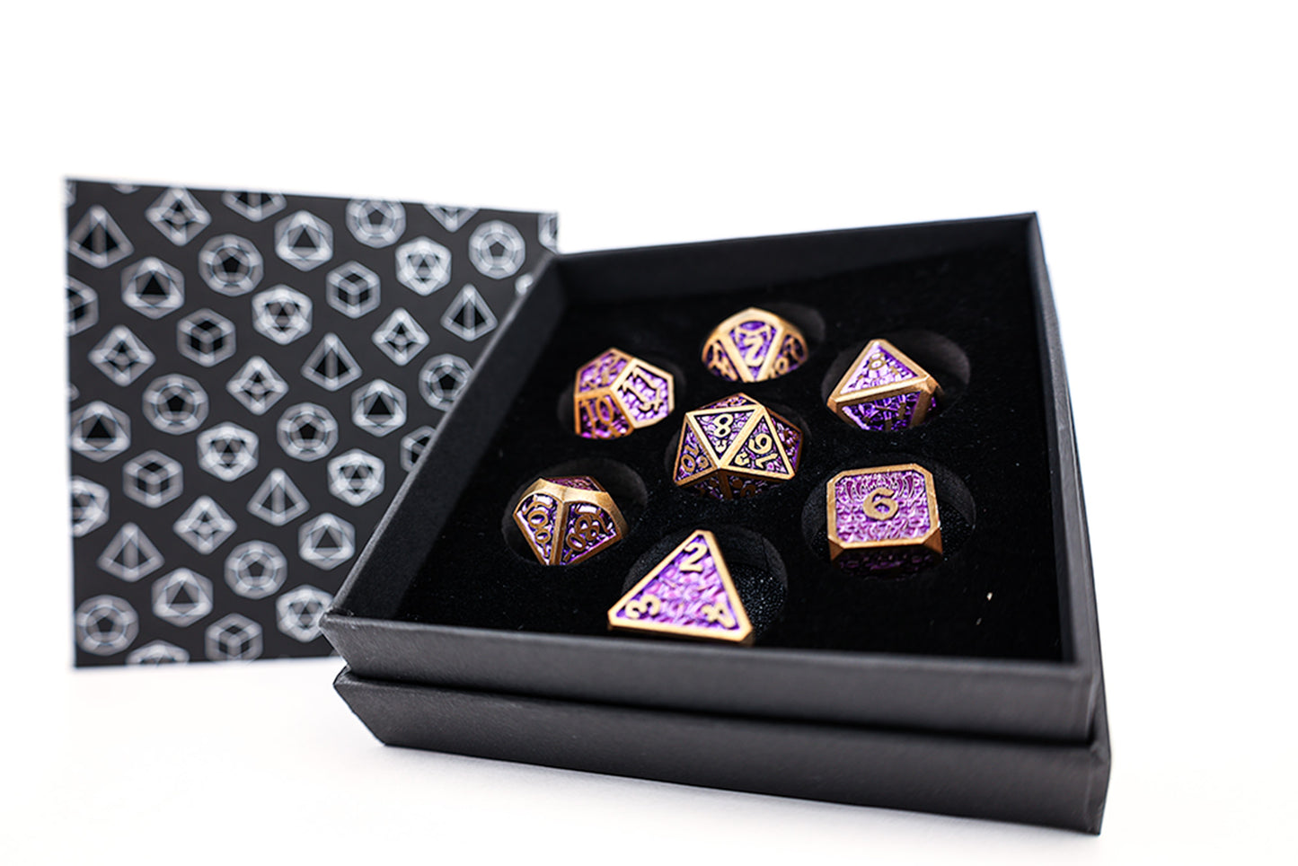LPG Dice Set - Metal RPG Draco Bright Purple Brass - Good Games