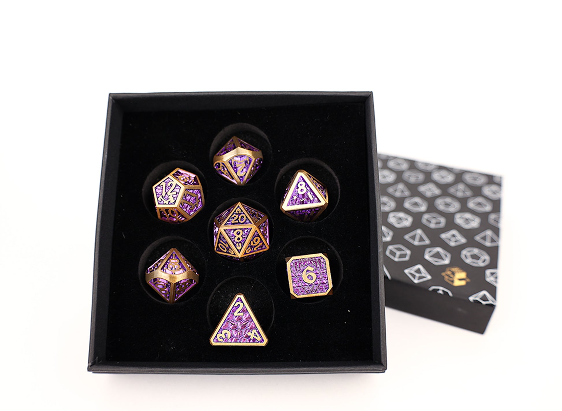 LPG Dice Set - Metal RPG Draco Bright Purple Brass - Good Games